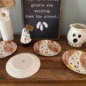 WEST ELM Halloweeen 🎃 ‘Little Scenes’ Porcelain Salad Plates (NEW- SET O…